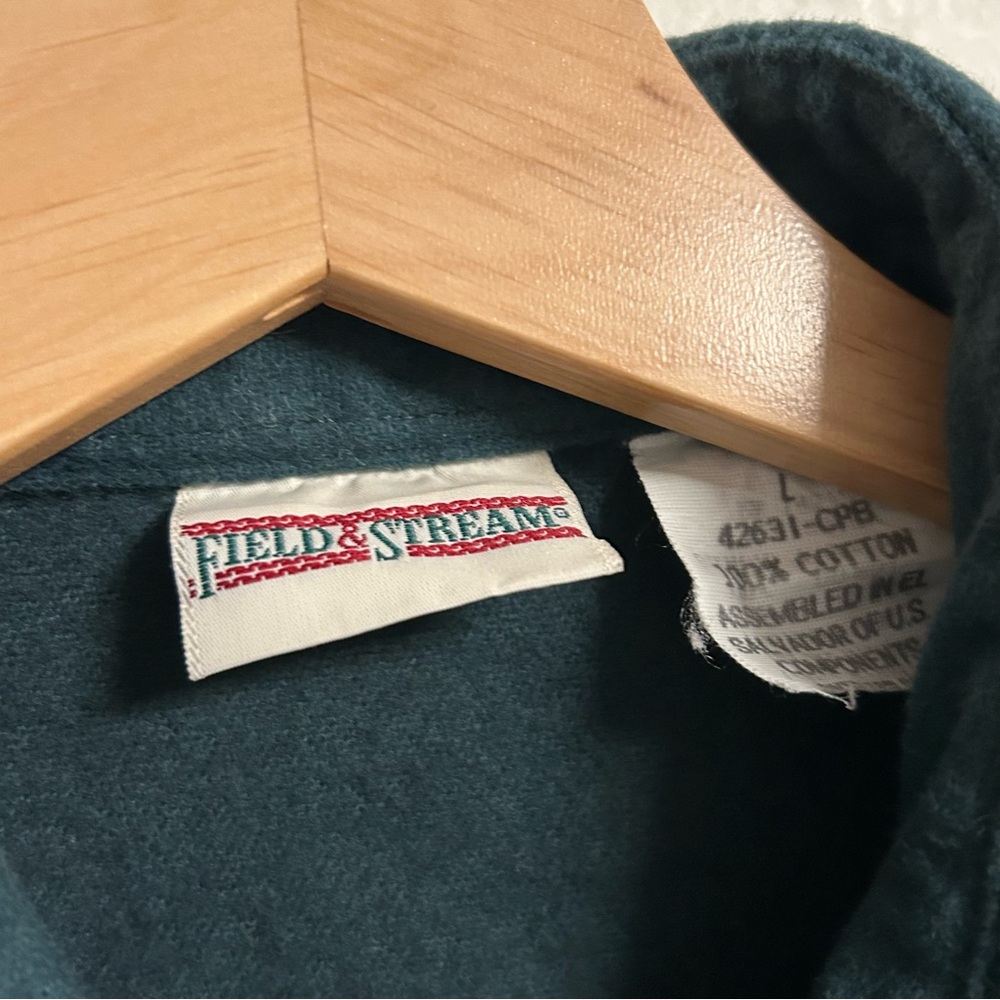 VTG Field and Stream Forest Green 100% Cotton Button Up Shirt Jacket Coat Size L - Picture 4 of 5
